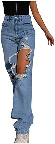 МИАШУИ Жан Ромперс За Жени Долги Панталони Еластични Фармерки Нога Висок Тексас Женска Дупка Искинати Панталони Жан Панталони За Жени
