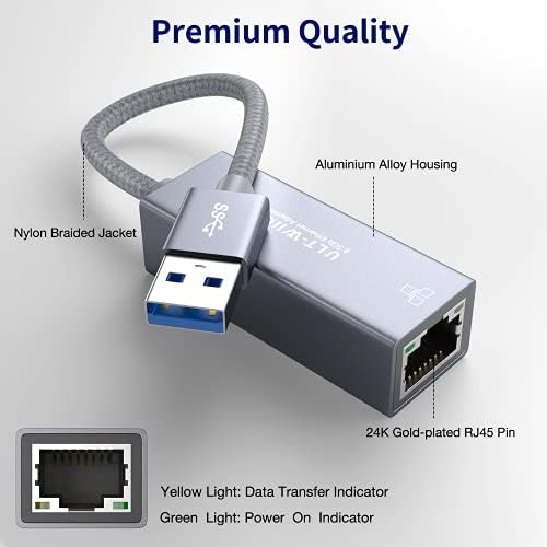 USB 2.5 Gb Етернет Адаптер, ULT-WIIQ USB 3.0 до 2.5 GIGABIT RJ45 LAN Мрежен Адаптер Кабел, 10/100/1000/2500m ЦЕЛОСНА Брзина NIC За Mac OS,