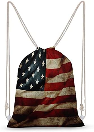 Затворање На Гранџ Американско Знаме Платно Ранец За Влечење Торба За Рамо Секојдневен Дневен Ранец За Теретана Јога Патување