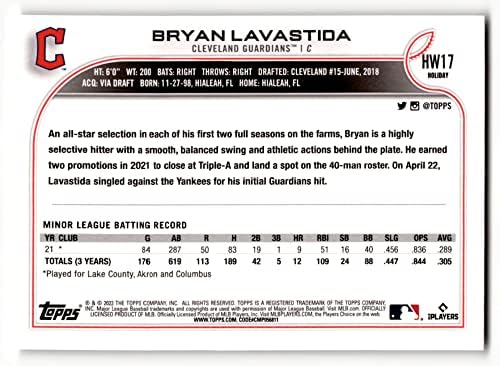 Bryan Lavastida RC 2022 Topps Holiday HW17 Rookie NM+ -MT+ MLB Baseball Guardians