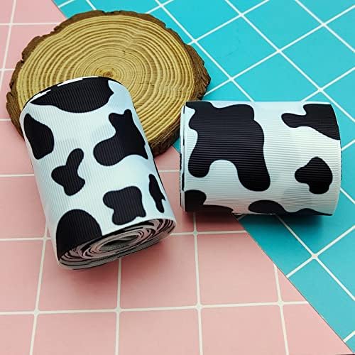 2rolls 10 јарди кравјо печатење панделки за занаети, бела црна крава печатена лента крава печатена лента лента крава дамка образец украси