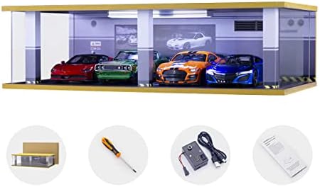 Случајно прикажување на гаражата Сикиот 1/24, играчка за модел на автомобили со сцена за паркирање, куќиште за приказ на гаража со