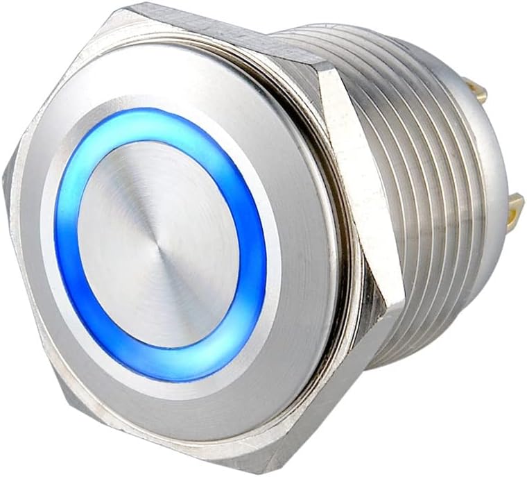 5 парчиња водоотпорен краткорочен прстен на телото LED моментално нормален метал електричен прекинувач не'рѓосувачки челик 16мм -