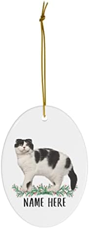 Смешно шкотска преклопена мачка црна бела персонализирана име подароци 2023 г.