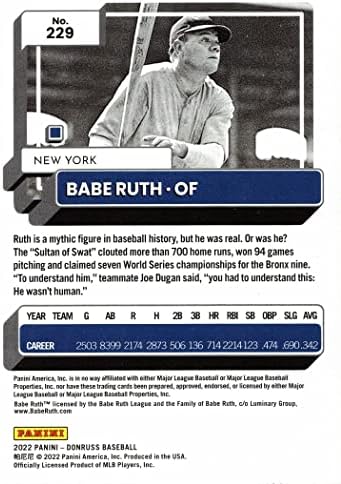 2022 Панини Донрус 229 Бејзбол картичка Бабе Рут