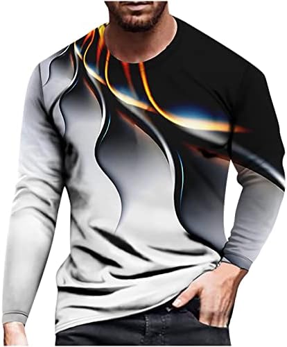 Машки обичен тенок тркалезен врат мода 3Д печатена блуза со отворено кошула Дише мек џемпер со долг ракав
