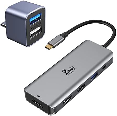 Докинг станица, 9-во-1 Трикратен приказ USB C до двојно HDMI адаптер и USB C до USB адаптер, 2-во-1 USB C машко до двојно USB