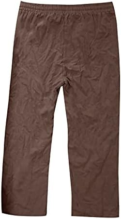 Памучни постелнини панталони за мажи, сонце печати случајно лабава лабава вклопена баги хипи стил ретро класична лесна јога панталони