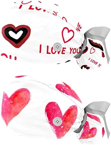 2 парчиња прилагодлива работна капа за работна капа со копче со копче за истегнување на лентата за вртење на грбот за жени за жени розови срца