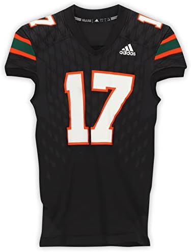 Мајами урагани - користена игра 17 Црн дрес од сезоните во НЦАА 2017-2018 - Големи големи - игра на колеџ користени дресови