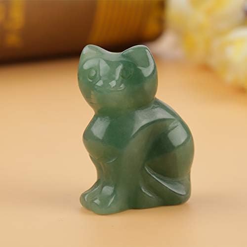 1,5 инчи шарена природна рачно изработена резба среќна форма на форма на мачка, кристално камена рака врежана фигура во форма на