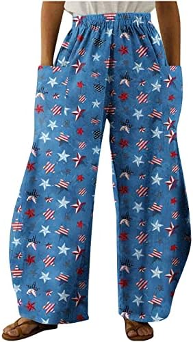 Женски џогер џемпент моден печати лабава обична широка панталони за нозе Еластични џебни панталони од средно-половината Каприс Пант