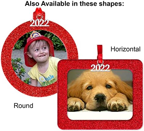 2022 Божиќна фото рамка украс, магнетски сјај со заштитник на фотографии што не се сјајни, вертикално - црвено