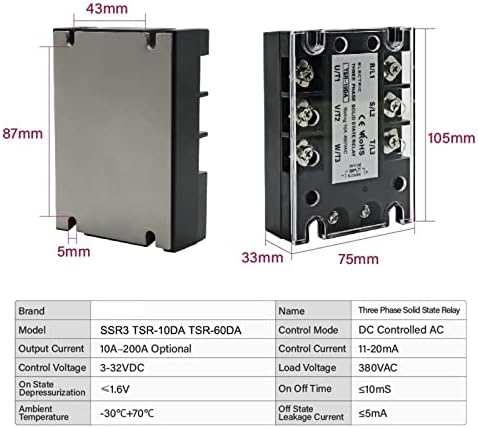 Lidon TSR SSR-10DA SSR-40DA SSR 25A 60A 80A 100A три фаза SSR Solid State Relay DC Control AC 480V 5-32V влезен алуминиум HeatSink