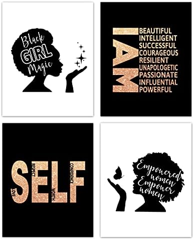 Huyaw модерна минималистичка апстрактна линијата на телото црна кралица жена девојка афроамериканска круна wallидна уметност отпечатоци сет од 4, инспиративни постер?