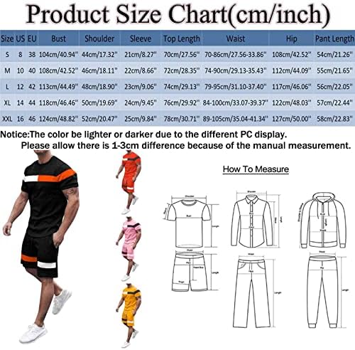 Ruiruilico Обични спортски облеки за машки кратки ракави за кратки ракави за летни бои за блокирање на екипажот за екипаж и шорцеви поставени шорцеви