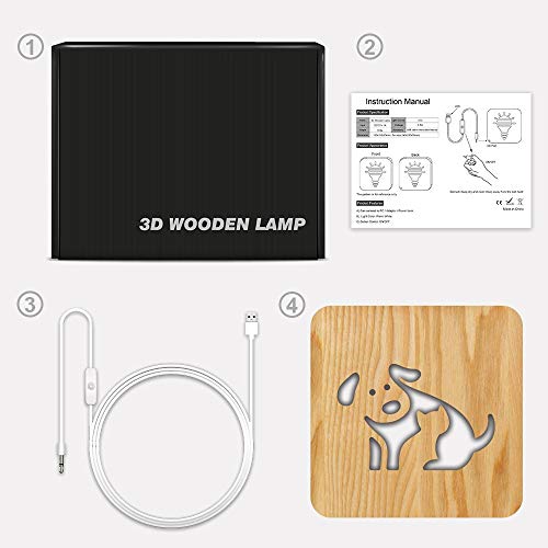 XDG Cat & Dog 3D дрвена ламба LED ноќна светлина Домашна соба Декорација на креативни ламби за маса за подароци