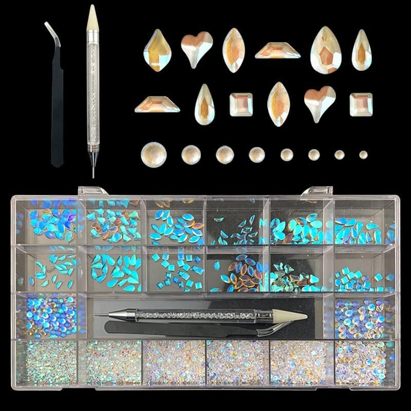 2740pcs луксузно стакло дијамантски кристален нокти уметнички резници комплет рамен облик на украси за нокти постави 1 п.п.