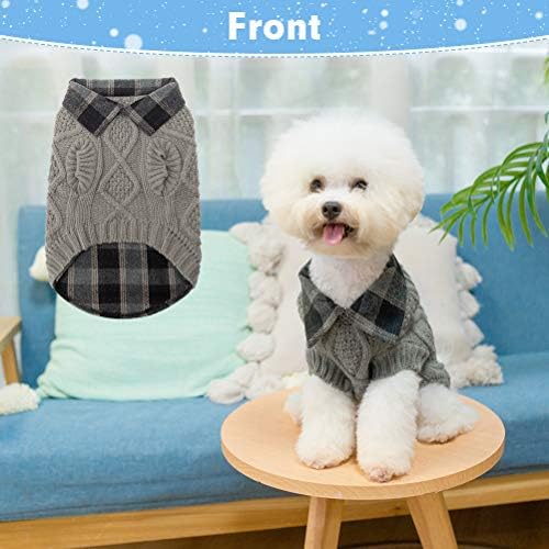 Зимска облека со топло кучиња - карирана крпеница домашно милениче кучиња плетени џемпери удобни палта за ладно време, погодни за мали средни