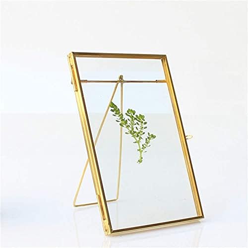 Lvpage 4 x 6 месинг стакло слики рамка Десктоп злато стакло лебди притискана рамка за сушени цвеќиња ситно злато чиста стоечка