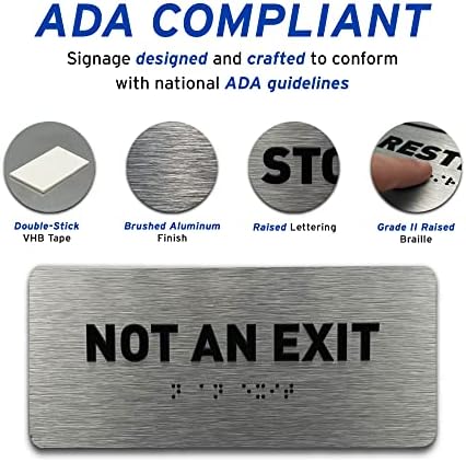 Не е знак за идентификација на излез - знак за усогласување на АДА, подигнати икони, подигната бразил, четкан алуминиум, овластен TCO