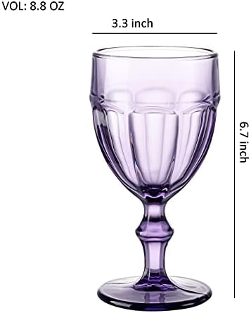 ИСТОЧЕН КРИК | Комплет Од 6 Стаклени Пехари Во боја | Гроздобер Чаши за Пиење Комплет Од 6 | 8,5 мл Врежан Дизајн | Стакло За