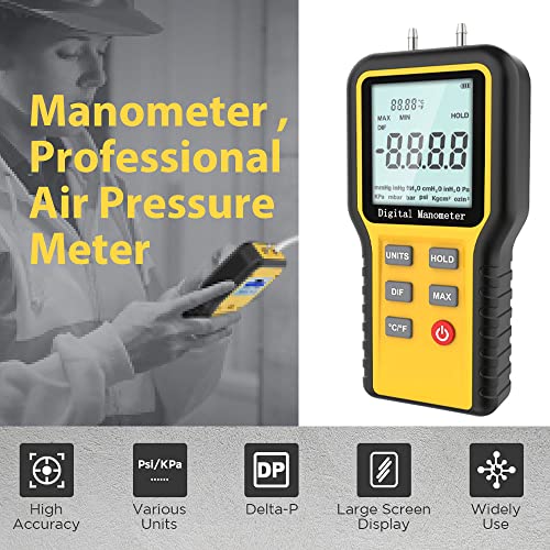 Дигитален рачен манометар тестер за притисок на гас Дигитален ， Професионален мерач на притисок на воздухот Диференцијален мерач на притисок