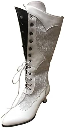 Жени чевли зимска топла висока потпетица обична гроздобер британски стил солидна боја чизми за чипка со чипка од средно-калф
