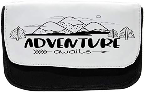 Амбесон Авантурата чека молив, планински букви, торба со молив со ткаенини со двоен патент, 8,5 x 5,5, јаглен сива и бела боја
