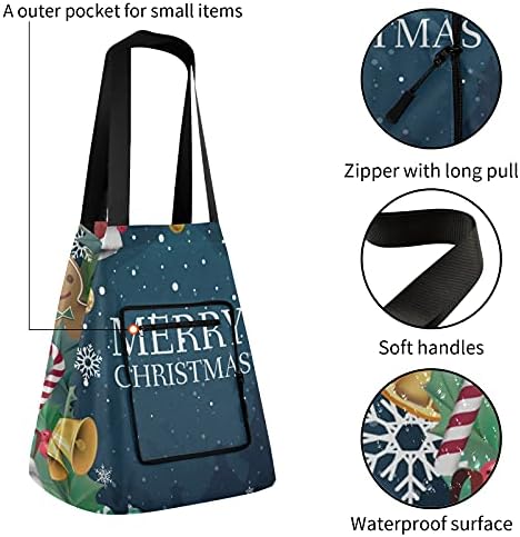 Среќна Божиќ Божиќна капа Дедо Мраз, преклопена торба, торба за намирници што може да се употреби, тешка школа торба торба за