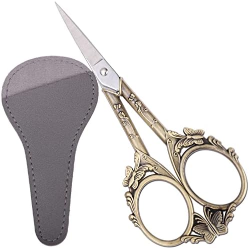 Ножици за везови на хитопти гроздобер - 4,7in остри директно зашилени ножици, класични мали детали шминка w/обвивка за рачно занаетчиство, уметност,