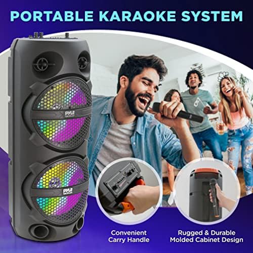 PyleUsa Portable Bluetooth PA Speaker-240W Dual 8 Rechargeable Indoor/Outdoor BT Karaoke Audio System-TWS, Party Lights,LED Display,