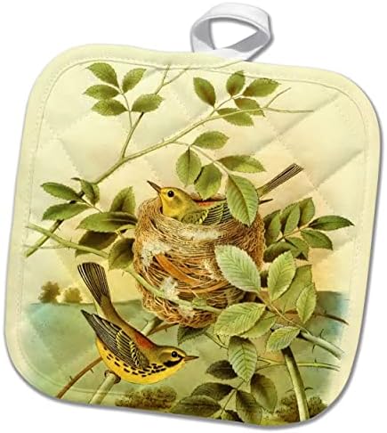 3drose гроздобер жолта птица принт прериир Варблер птици гнезд уметност. - Potholders