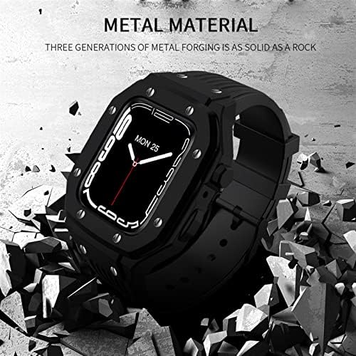 Texum легура за часовници за часовници за лента за бенд Apple Watch Band 7 6 5 4 SE 45mm 44mm 42mm Луксузен метал гума од не'рѓосувачки челик
