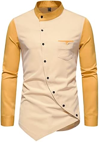 Маифу-гј мажи стилски лежерни фустани кошули Неправилно копче за полнење на полите надолу со долги ракави мандарински јаки врвови на врвовите