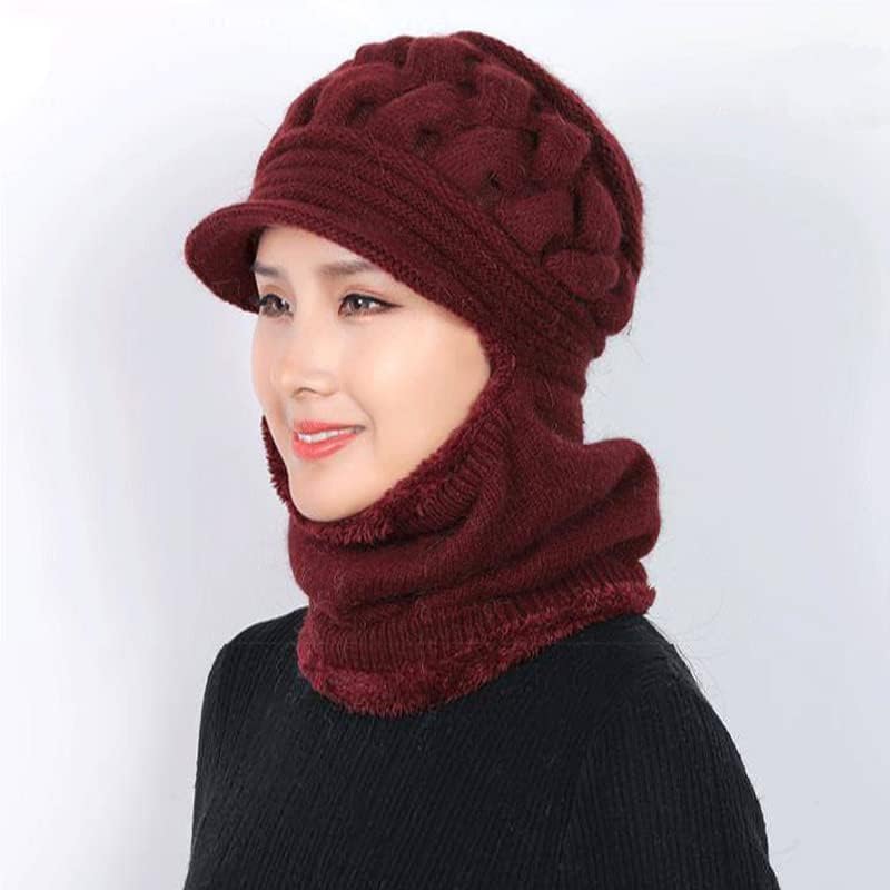 Женски зимски топло еластично меко уво заштита плетена шамија маска капаче руно наредено капаче од едно парче капа