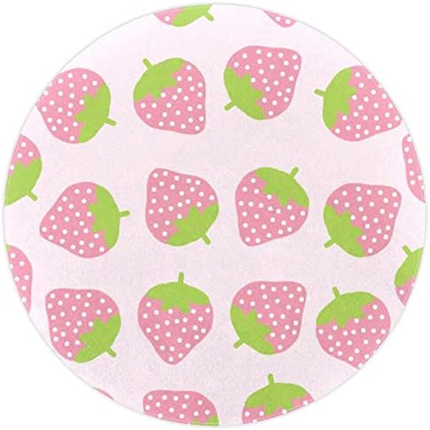 Llnsupply 4 ft круг килим за игра со низок куп, светло розово јагода цртан филм овошје бебе, ползи подни душеци игра игра ќебето новороденче