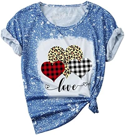 7 Ракави Жени Денот На Вљубените Срцето Љубов Печати Изветвена Маица Кратки Ракави Блуза Маица