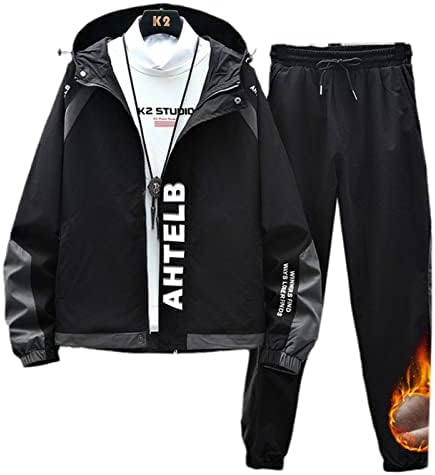 Зимско густо топло руно тренерско мажите улична облека за машки џогирање поставува 2 парчиња јакна+панталони обични костуми за пот.