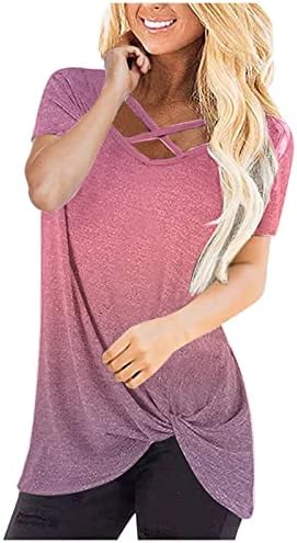 Comigeewa Дами длабоко V вратот памук графички лабава лабава вклопена опуштена фит -завој блуза за тинејџери лето есен WB WB