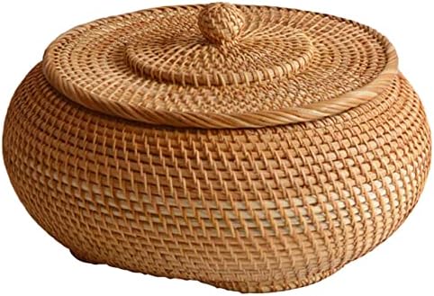 Кутија за питсола ратан, плетена лента за складирање корпа повеќенаменска декоративна рачно изработена со капакот на капакот за