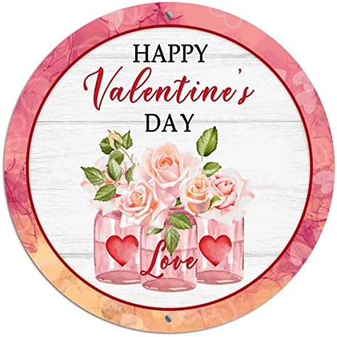Тркалезни метални знаци на венец на Денот на вineубените розово rogeубов црвено срце вазна од дрво жито калај знак за одмор врата гроздобер