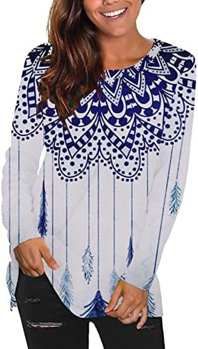 Женски обичен џемпер со долги ракави врвен печатење o вратот џемпер класичен руно блузи тенок фит плус големина пулвер