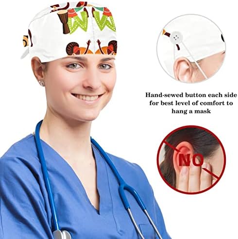 Медицинска медицинска сестра капачиња жени долга коса, холандска ветерница со лалиња прилагодливо работно капаче со копче и