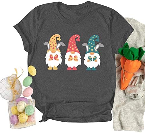 Женски смешни гноми јајца печатени велигденски кошули лабави обични празници врвови o-вратот за кратки ракави графички маици маица