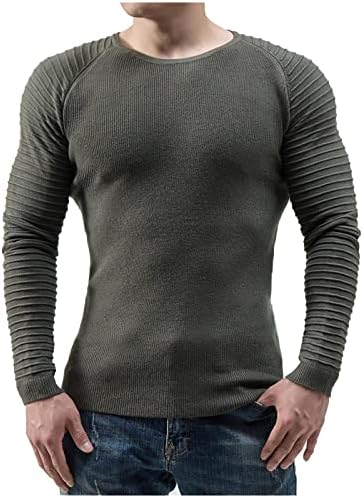 Менс лесен џемпер со цврста боја на вратот О-вратот тенок вклопена плетена дното на дното на долгите ракави за базен слој на врвовите