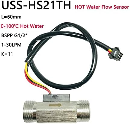 Проток Сенор топла вода 100C цевка вода за прекин на алармот систем SUS304 INOX BSPP G1/2 Проток на сензор за проток Турбински мерач на проток
