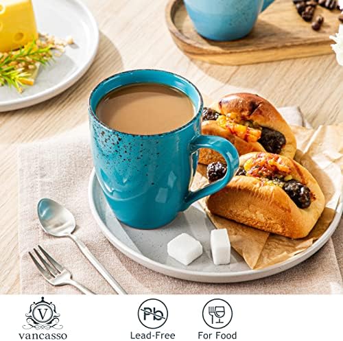 Vancasso Navia Nature Cape Cafe Chafe Set од 4, stoneware Голем чај кафе чај топло какао чаши за кафе, модерни чаши за керамичко пиење, мулти
