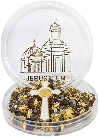 Розари мониста кафеави кристали Свети Бенедикт Златен медал католички
