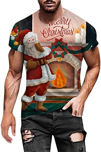 Xiloccer мажи есенски зимски случајни кратки ракави Божиќ 3Д печатени маици мода врвна блуза со брада со теретана за теретана